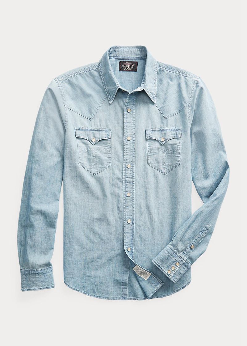 RRL シャツ メンズ 青 スリム フィット Chambray Western YPTMZ4025